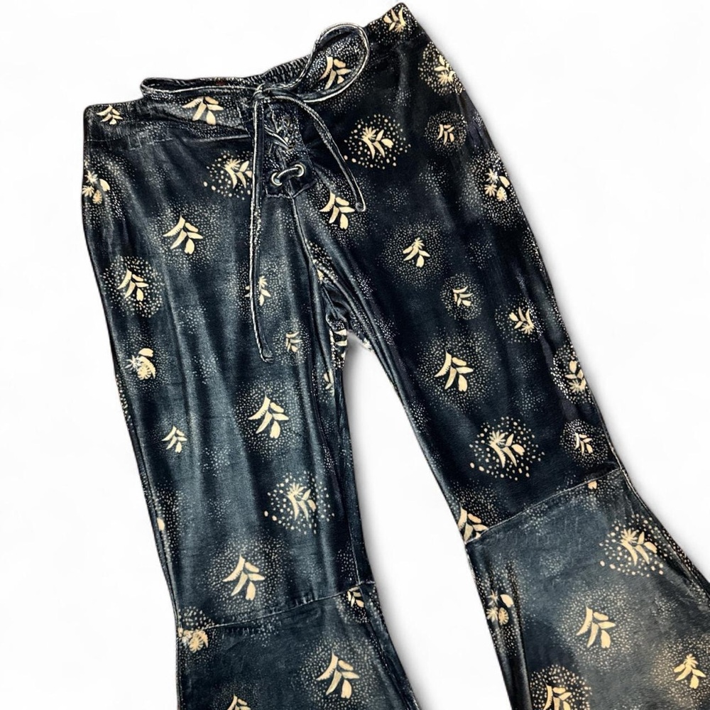 NWT Somedays Lovin Glitter Skies Blue Velvet Lace Up Flare Bell Bottoms — SMALL - Picture 3 of 7